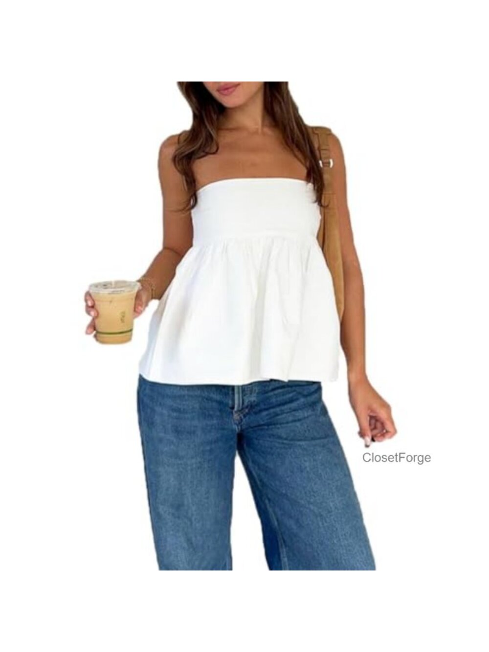 Women's Strapless Peplum Tube Top Smocked Backless Ruffle Hem Sleeveless